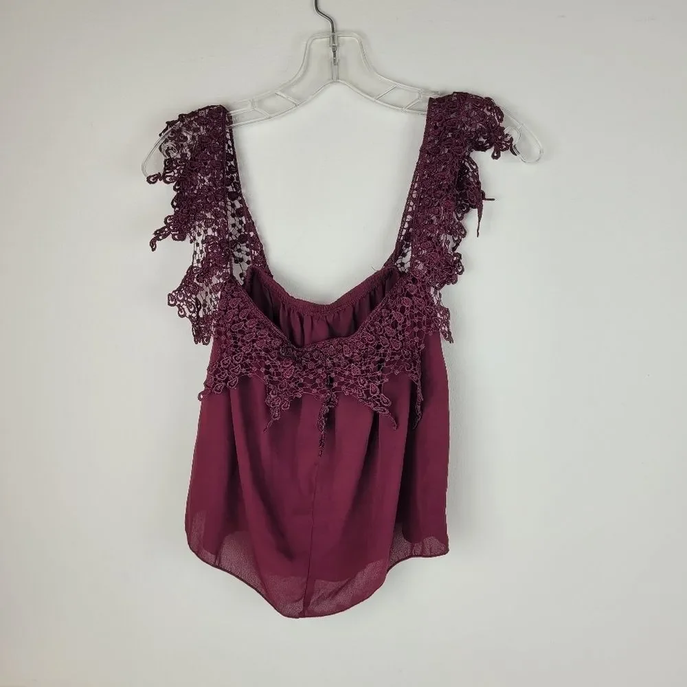 Charlotte Russe off shoulder burgundy lace trim crop top whimsigoth witchy Y2K M